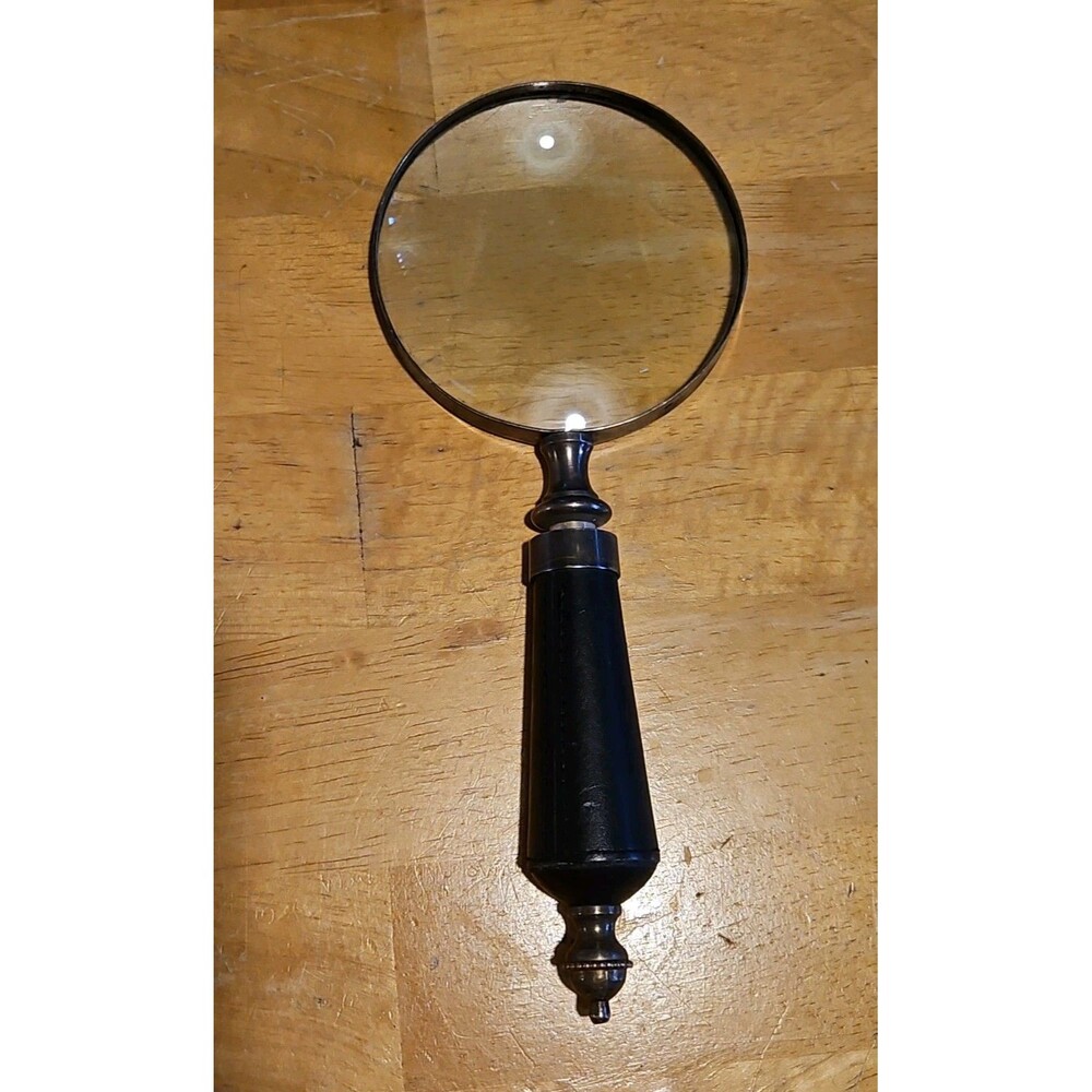 Vintage Magnifying Glass Brass With Leather Wrapped Handle 10" No Cracks!
